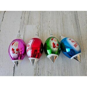 Vintage shiny bright radko large RARE teardrop ornament 6" ho ho Santa glass Mer